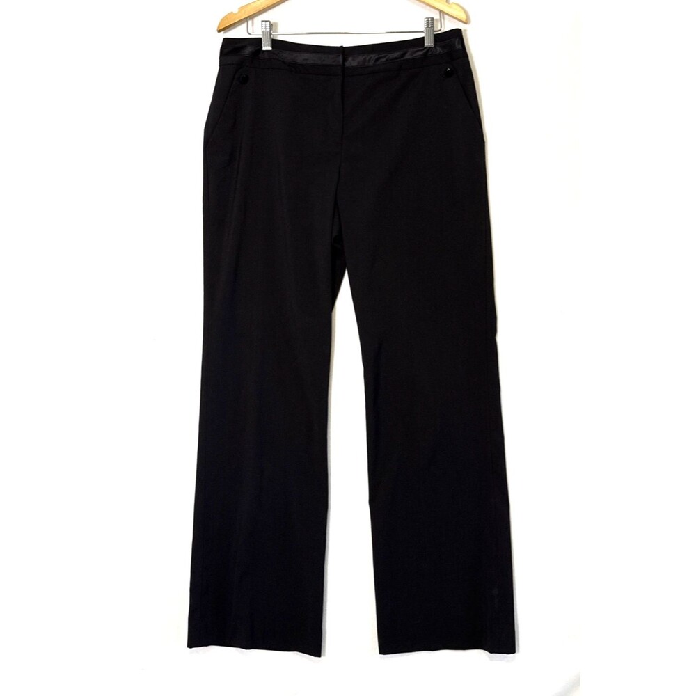 Apostrophe Stretch Womens Black Pants Sz12 Straight Trouser Leg Satin Trim Waist